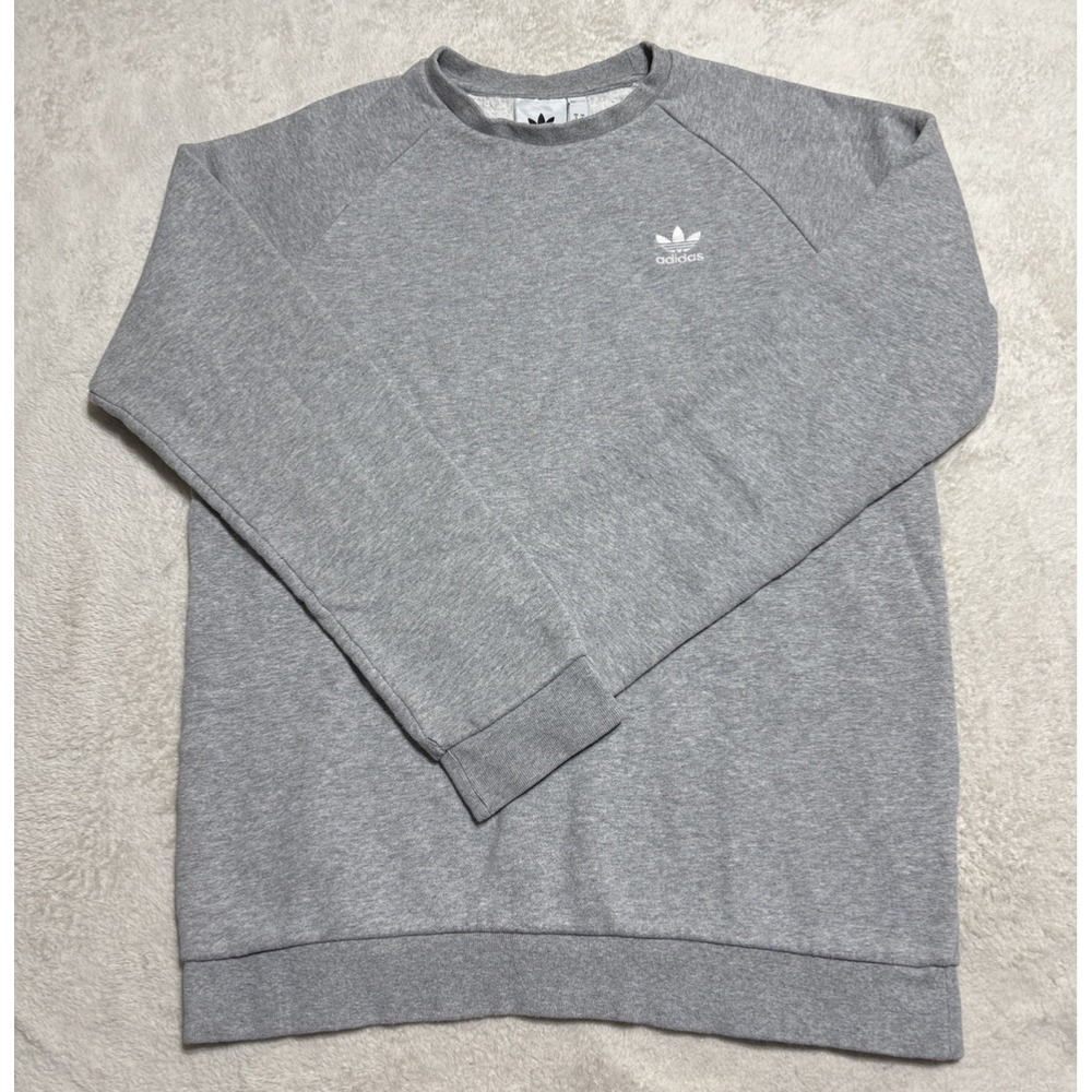Adidas Sweatshirt Men's Small Gray Long Sleeve White Embroidered Trefoil Logo
